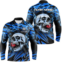 Load image into Gallery viewer, Mens bowling polo shirts Custom blue lightning thunder Skull Bowling Team Jersey, gift for Bowlers NQS7420