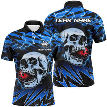 Load image into Gallery viewer, Mens bowling polo shirts Custom blue lightning thunder Skull Bowling Team Jersey, gift for Bowlers NQS7420