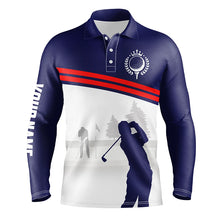 Load image into Gallery viewer, Mens golf polo shirts custom blue and white golf shirts, best mens golf wears NQS5879