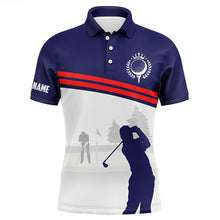 Load image into Gallery viewer, Mens golf polo shirts custom blue and white golf shirts, best mens golf wears NQS5879