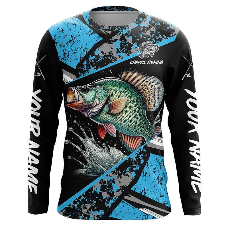 Crappie fishing Blue camo Long Sleeve Performance Fishing Shirt custom Crappie fishing jerseys NQS7989