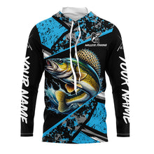 Load image into Gallery viewer, Walleye fishing Blue camo Long Sleeve Performance Fishing Shirts custom Walleye fishing jerseys NQS7990