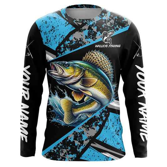 Walleye fishing Blue camo Long Sleeve Performance Fishing Shirts custom Walleye fishing jerseys NQS7990