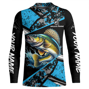 Walleye fishing Blue camo Long Sleeve Performance Fishing Shirts custom Walleye fishing jerseys NQS7990