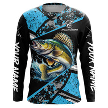 Load image into Gallery viewer, Walleye fishing Blue camo Long Sleeve Performance Fishing Shirts custom Walleye fishing jerseys NQS7990