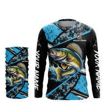 Load image into Gallery viewer, Walleye fishing Blue camo Long Sleeve Performance Fishing Shirts custom Walleye fishing jerseys NQS7990