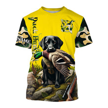 Load image into Gallery viewer, Black Labrador Retriever Duck Hunting dog Camo Yellow Customize Name 3D All Over Printed Shirts NQS681