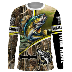 Walleye Fishing Camo UV protection long sleeves fishing shirt customized name Walleye fishing jerseys NQS687