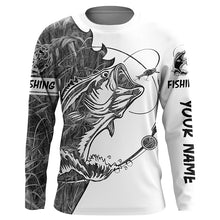 Load image into Gallery viewer, Gray camo Largemouth Bass fishing Long Sleeve Custom fishing shirts for men, women, Kid NQS2333