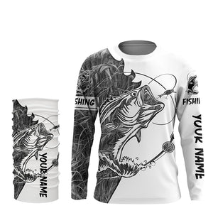 Gray camo Largemouth Bass fishing Long Sleeve Custom fishing shirts for men, women, Kid NQS2333