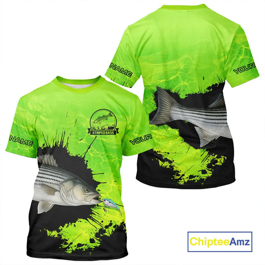 Personalized Striped Bass fishing Performance long sleeve Fishing Shirt, Striper fishing jersey|Green NQS11194