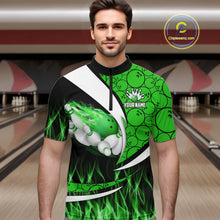 Load image into Gallery viewer, Green Flame Bowling Camo Bowling Polo, Quarter Zip Shirts For Men Custom Bowling Team Bowler Jerseys NQS11196