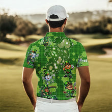 Load image into Gallery viewer, Personalized Green Shamrock Lucky Men golf polo shirts custom St patrick Day golf tops for mens NQS9327