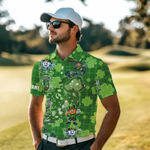 Load image into Gallery viewer, Personalized Green Shamrock Lucky Men golf polo shirts custom St patrick Day golf tops for mens NQS9327