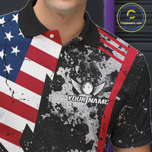 Load image into Gallery viewer, American Flag grunge Bowling polo shirts, 1/4 zip shirt for men Custom patriotic team bowling jerseys NQS11405