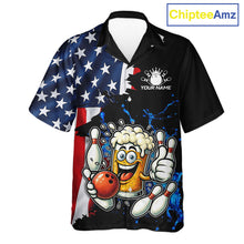 Load image into Gallery viewer, Funny Beer Bowling Hawaiian Shirts Custom US Flag Patriotic Team Bowling Jerseys Uniforms NQS11602