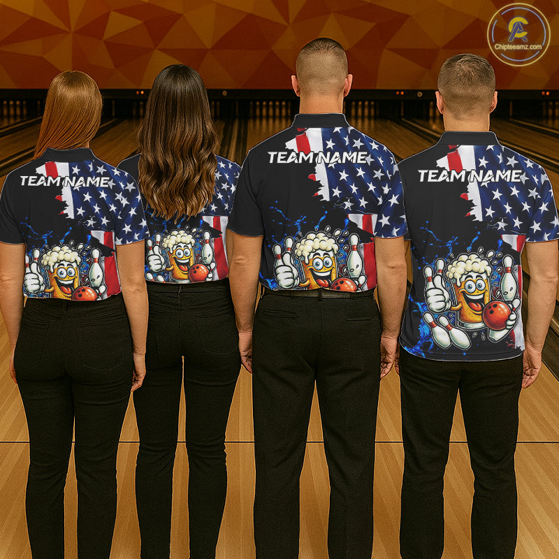 Funny Beer Bowling Shirts for Men Custom US Flag Patriotic Team Bowling Jerseys Uniforms NQS11602