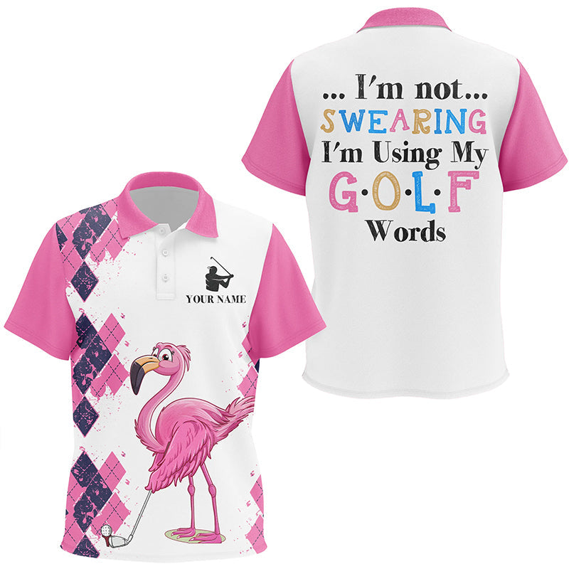 Pink argyle pattern flamingo custom Kid golf polo shirts I'm not swearing, I'm using my golf words NQS7426