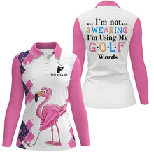 Load image into Gallery viewer, Pink argyle pattern flamingo custom Womens golf polos shirts I&#39;m not swearing, I&#39;m using my golf words NQS7426