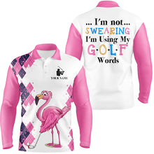 Load image into Gallery viewer, Pink argyle pattern flamingo custom Mens golf polo shirts I&#39;m not swearing, I&#39;m using my golf words NQS7426