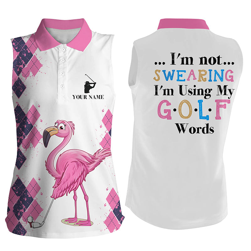 Pink argyle flamingo custom Womens sleeveless polo shirt I'm not swearing, I'm using my golf words NQS7426