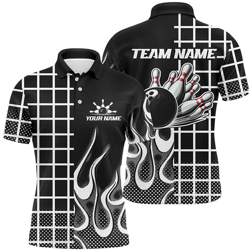 Black and white retro Bowling Polo, Quarter Zip Shirt for Men Custom Bowling Team League Jerseys NQS7588