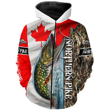 Load image into Gallery viewer, Northern Pike fishing Canada Flag Custom name All over print shirts NQS544