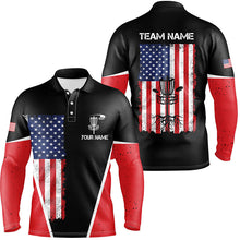 Load image into Gallery viewer, Black Mens Disc golf polo shirts vintage American flag patriot custom disc golf shirt for Men NQS7993