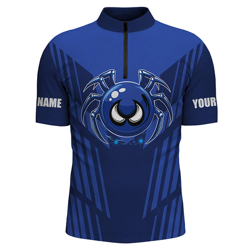 Funny Blue spider bowling ball Men Bowling Polo, Quarter zip shirts custom bowling Team jerseys NQS8206