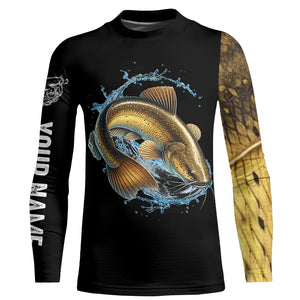 Black Flathead Catfish Fishing Shirts Yellow Scales Custom UV protection long sleeves fishing shirts NQS954