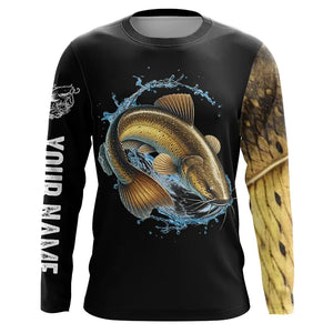 Black Flathead Catfish Fishing Shirts Yellow Scales Custom UV protection long sleeves fishing shirts NQS954