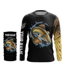 Load image into Gallery viewer, Black Flathead Catfish Fishing Shirts Yellow Scales Custom UV protection long sleeves fishing shirts NQS954