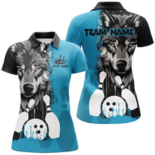 Load image into Gallery viewer, Black and Blue Wolf Bowling Polo, Quarter Zip Shirts For Women Custom Bowling Team League Jerseys NQS8642