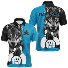 Load image into Gallery viewer, Black and Blue Wolf Bowling Polo, Quarter Zip Shirts For Men Custom Bowling Team League Jerseys NQS8642