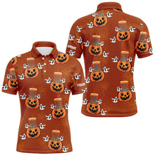 Load image into Gallery viewer, Funny Halloween Boo pumpkin Disc golf pattern Mens golf polo shirt custom Halloween mens golf tops NQS8645