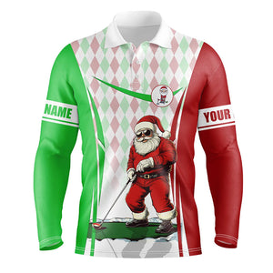 Red, White and Green Argyle pattern Christmas Mens golf polo shirt custom Santa playing golf tops NQS8647