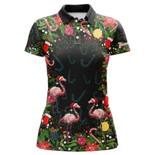 Load image into Gallery viewer, Flamingo Christmas tropical pattern Women golf polo shirt custom christmas golf outfits for ladies NQS8649