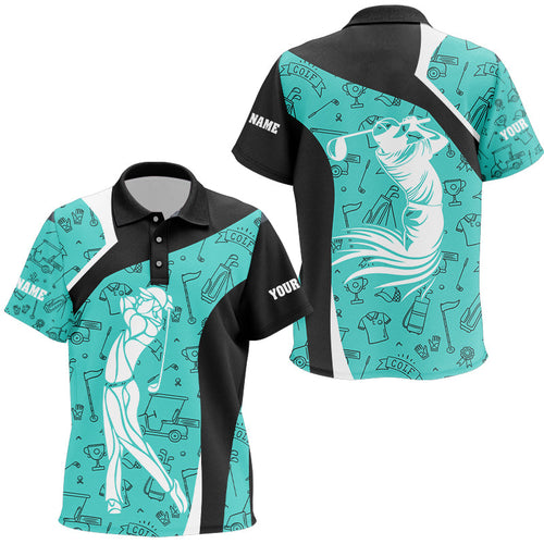 Cyan Blue golf pattern Kid Golf Polo Shirts Custom Golf attire for kid personalized golf gifts NQS9124