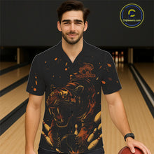 Load image into Gallery viewer, Personalized Black and Orange Tiger Bowling Team Hawaiian Shirt, Tiger Bowling Jersey NQS11203