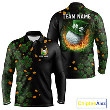 Load image into Gallery viewer, Personalized Green Clover St Patrick's Day pattern Golf Polo Shirts For Men, Best Mens golf wear NQS11207