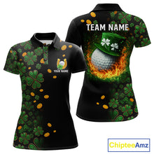 Load image into Gallery viewer, Personalized Green Clover St Patrick's Day pattern Golf Polo Shirts For Women, Best ladies golf wear NQS11207