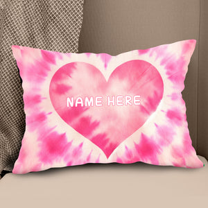 Personalized pink tie dye pattern heart custom name Canvas, Linen Throw Pillow NQS7029