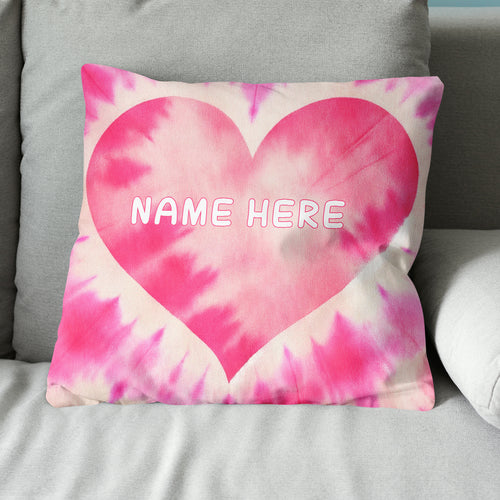 Personalized pink tie dye pattern heart custom name Canvas, Linen Throw Pillow NQS7029