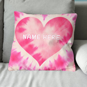 Personalized pink tie dye pattern heart custom name Canvas, Linen Throw Pillow NQS7029