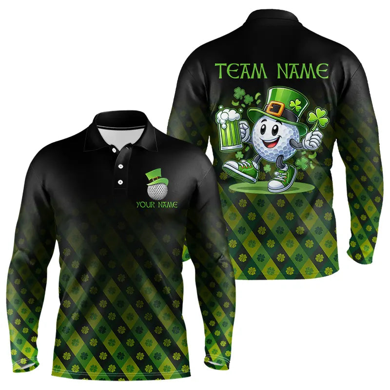 Green clover pattern Lucky golf shirt Men polo shirts custom St patrick Day golf tops for mens NQS9338