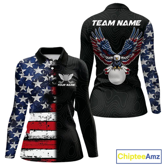 American Flag Eagle Womens Golf Polo Shirts Custom patriotic golf shirts for ladies golf apparel NQS11407