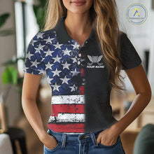 Load image into Gallery viewer, American Flag Eagle Womens Golf Polo Shirts Custom patriotic golf shirts for ladies golf apparel NQS11407