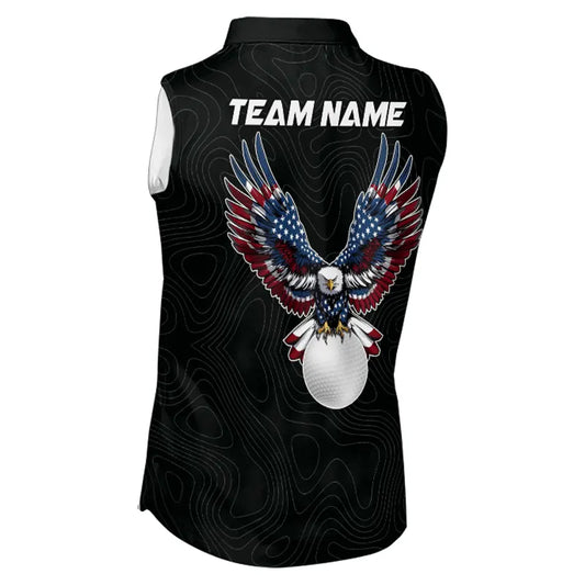 American Flag Eagle ladies sleeveless golf tops Custom patriotic golf shirts for ladies golf apparel NQS11407