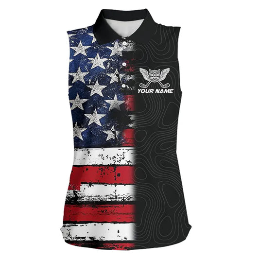 American Flag Eagle ladies sleeveless golf tops Custom patriotic golf shirts for ladies golf apparel NQS11407