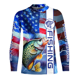 American flag Crappie lingtning Long Sleeve Fishing Shirts custom Patriotic Crappie fishing jerseys NQS9472